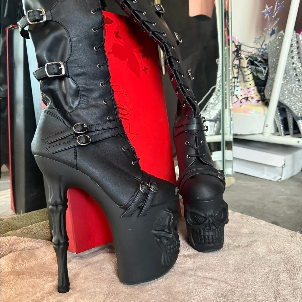 Pleaser Over The Knee Platform Boots (matte blk) NWOT size 9 - Picture 8 of 12